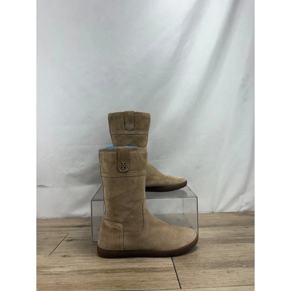 Tory Burch Womens Tan Suede Quilted Shearling Lined Mid Calf Boots 6M 31597